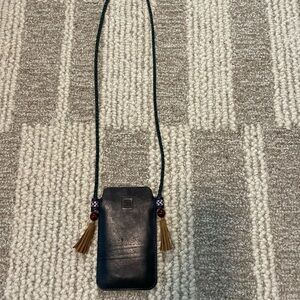 Navy Genuine Leather Crossbody Phone Case